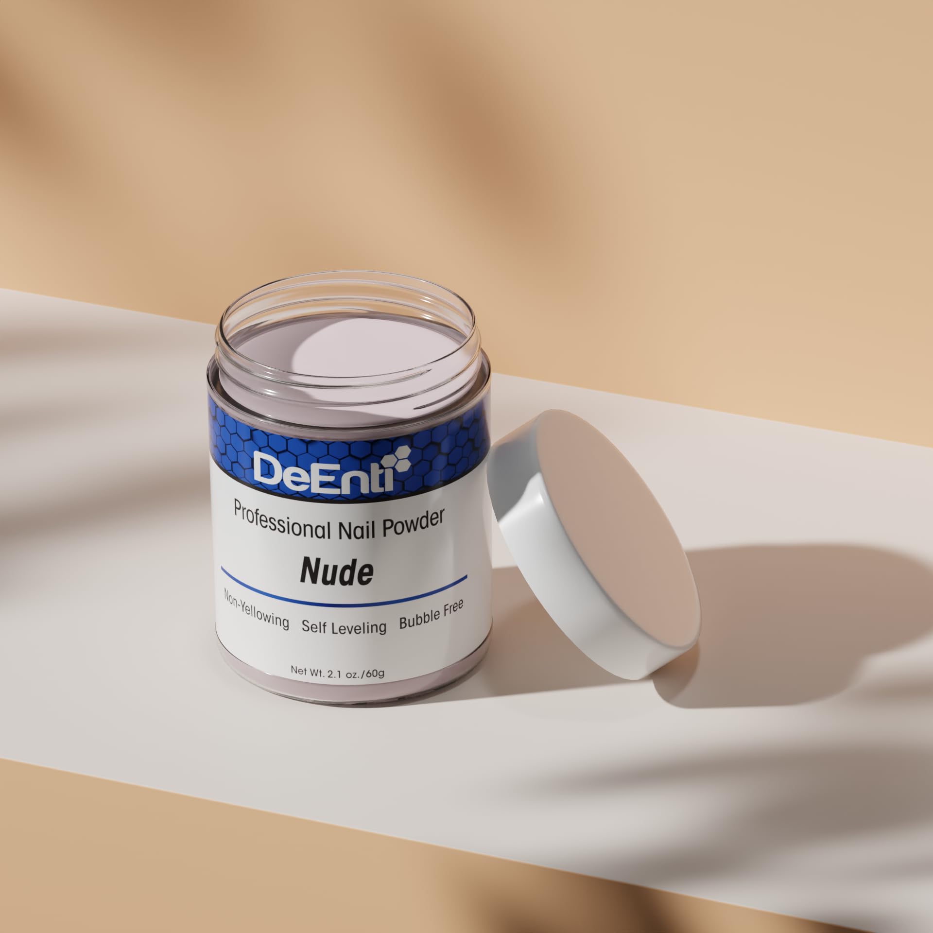DeEnti nude powder set with milky luster under salon lighting