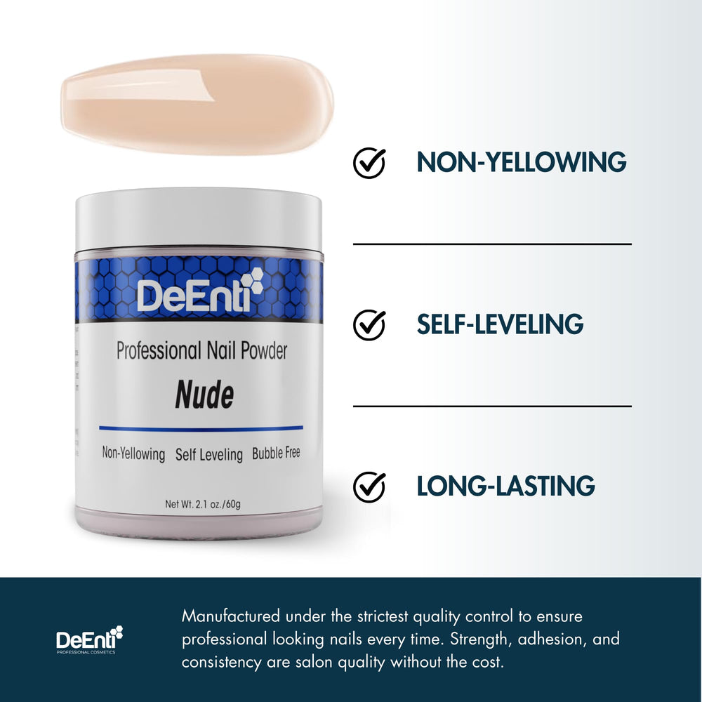 DeEnti acrylic nail powder nude texture swatch for even color payoff