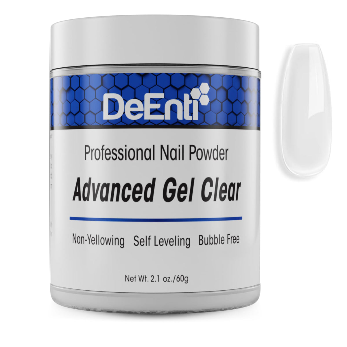 DeEnti bubble-free finish on acrylic powder for a flawless manicure