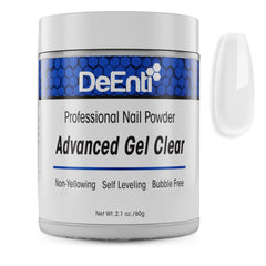 DeEnti bubble-free finish on acrylic powder for a flawless manicure
