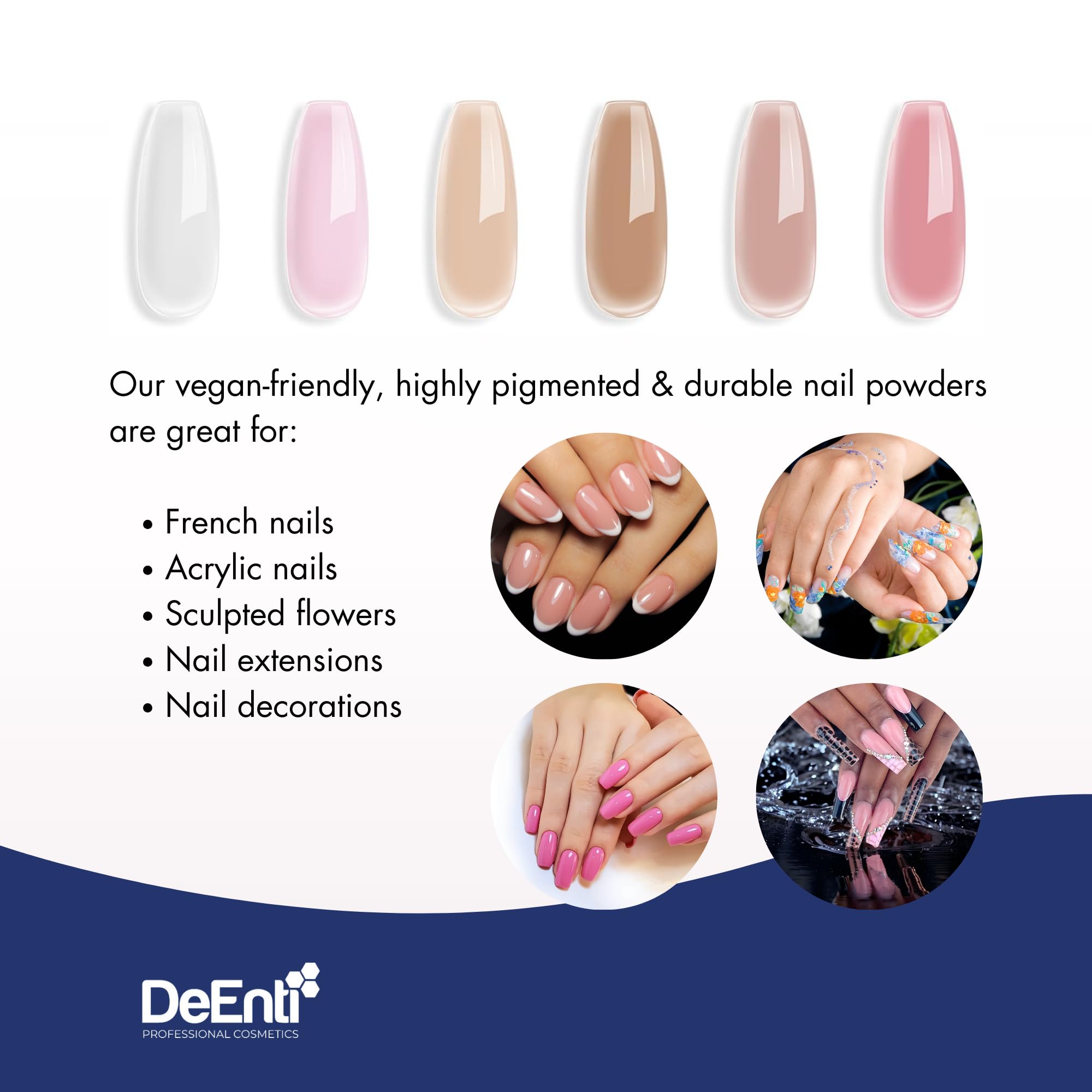 DeEnti acrylic nail powder natural pink during application, strong adhesion expected.