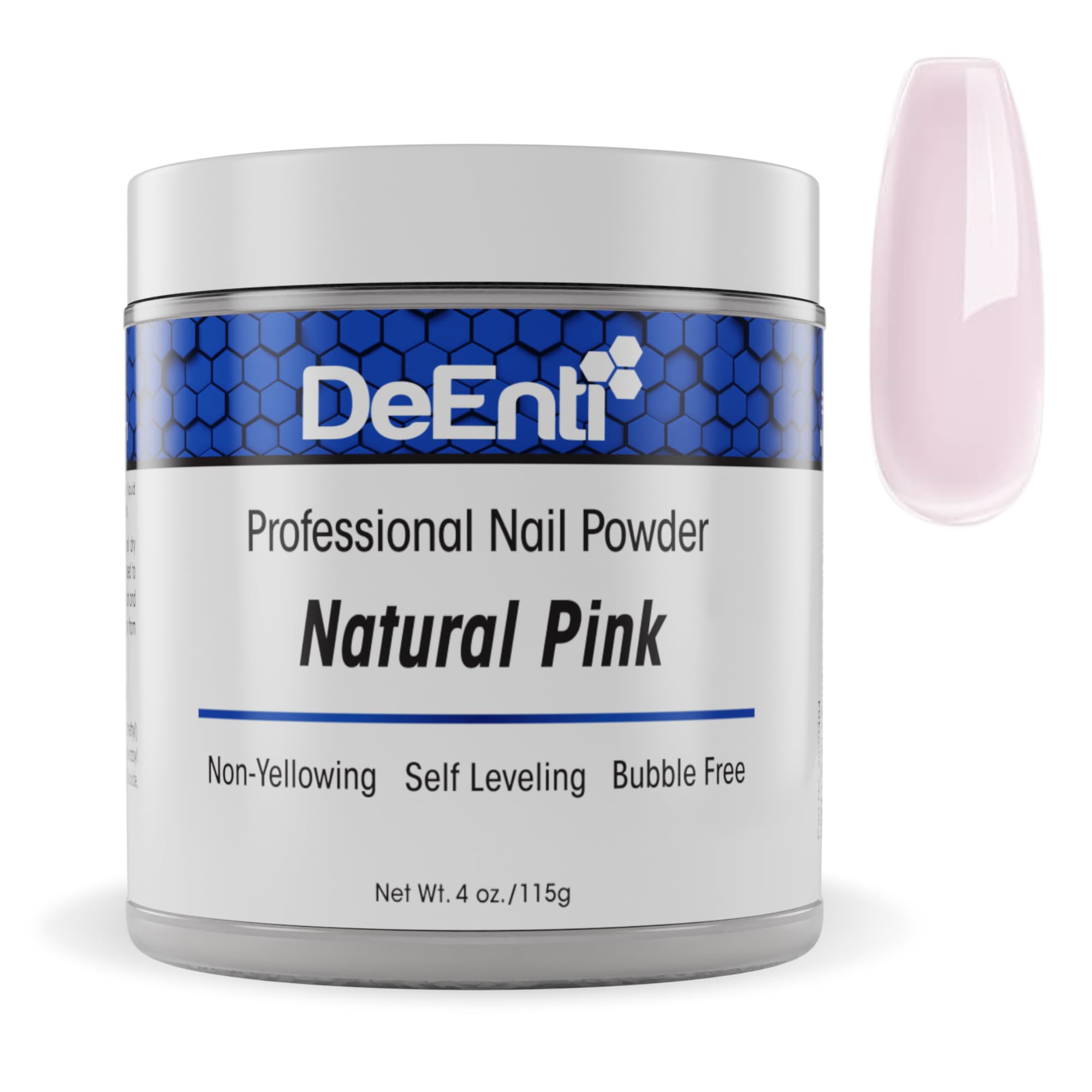 DeEnti acrylic nail powder natural pink bottle, premium packaging for easy storage.