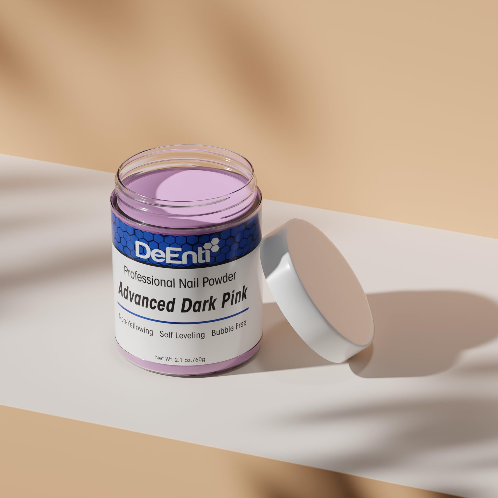 DeEnti powder mixed with monomer enables clean, mess-free nail art.