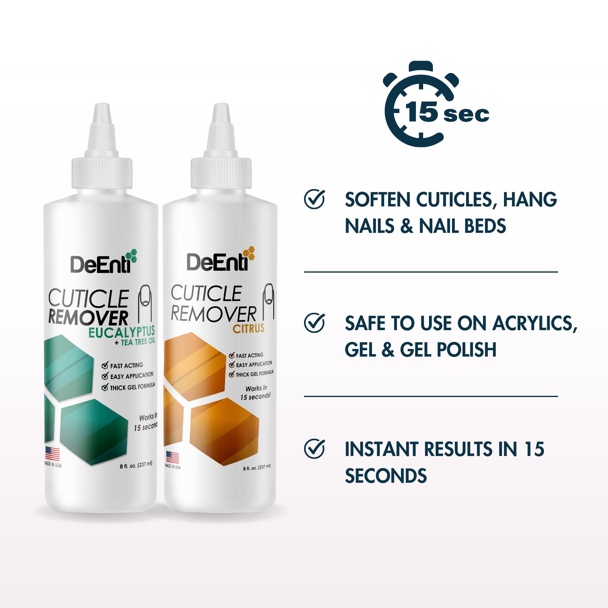 DeEnti Cuticle Softener gel on nail edge ready for easy push-back.