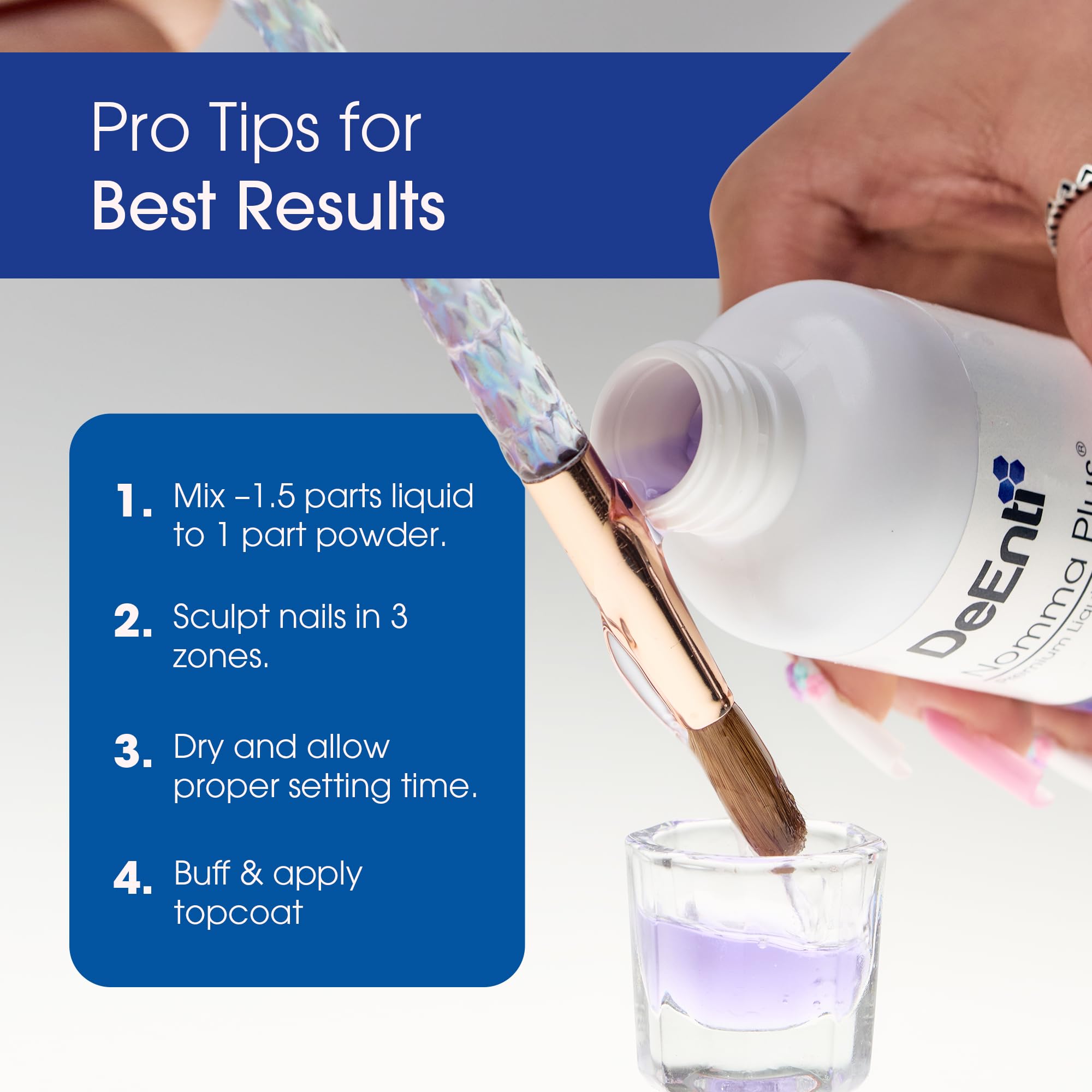 Bottle shows fast-drying Nomma Plus liquid for strong adhesion.