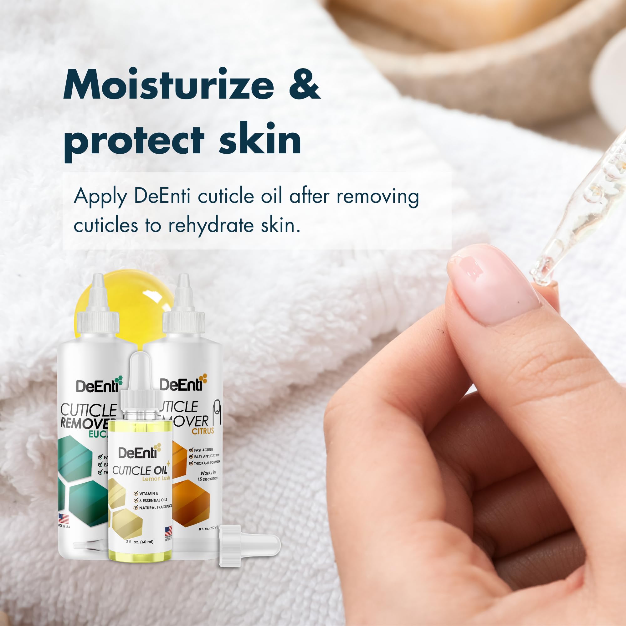 DeEnti professional-grade cuticle softener trusted in salons for home use.