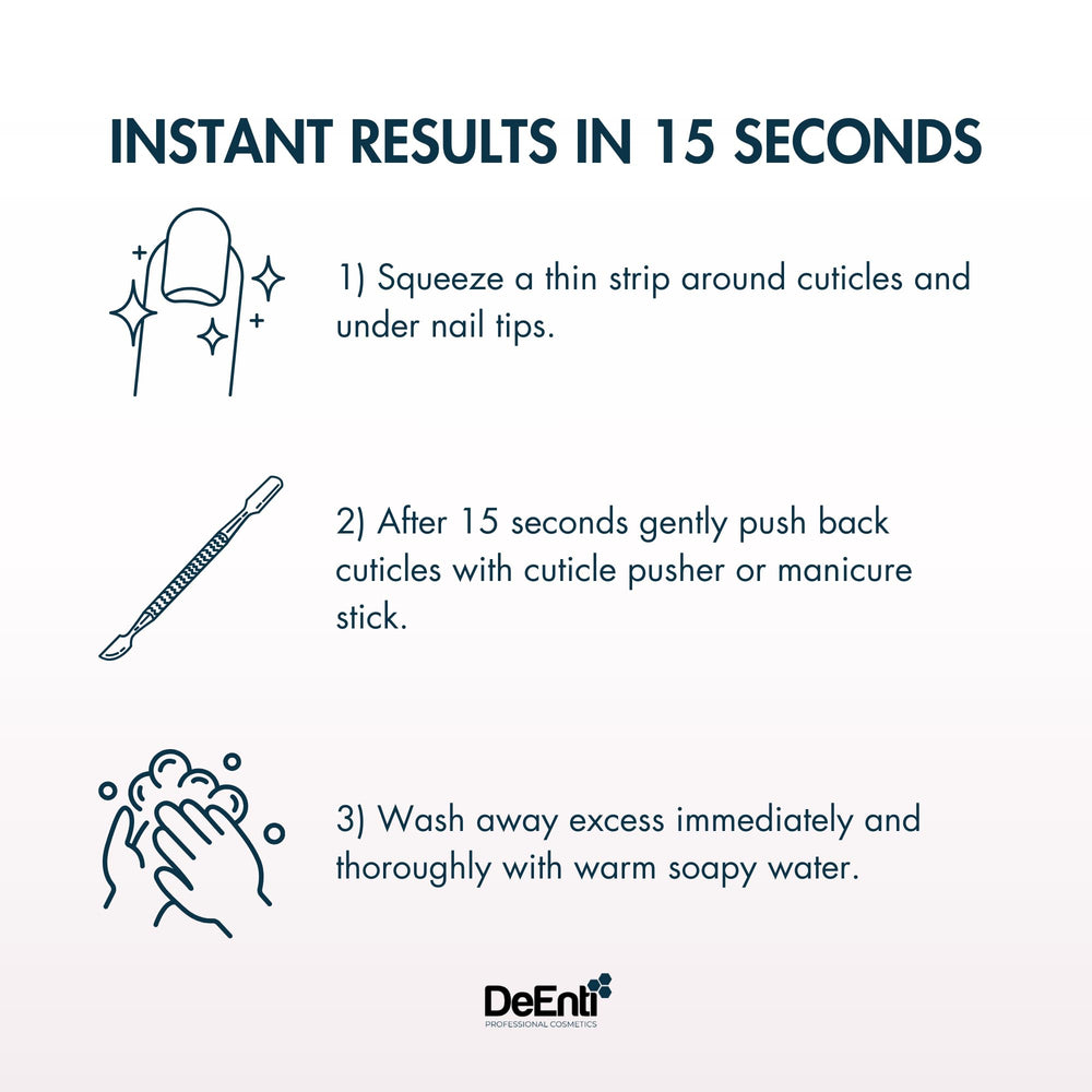 DeEnti softening action cuticle remover demonstrates effective softening for easier push-back.