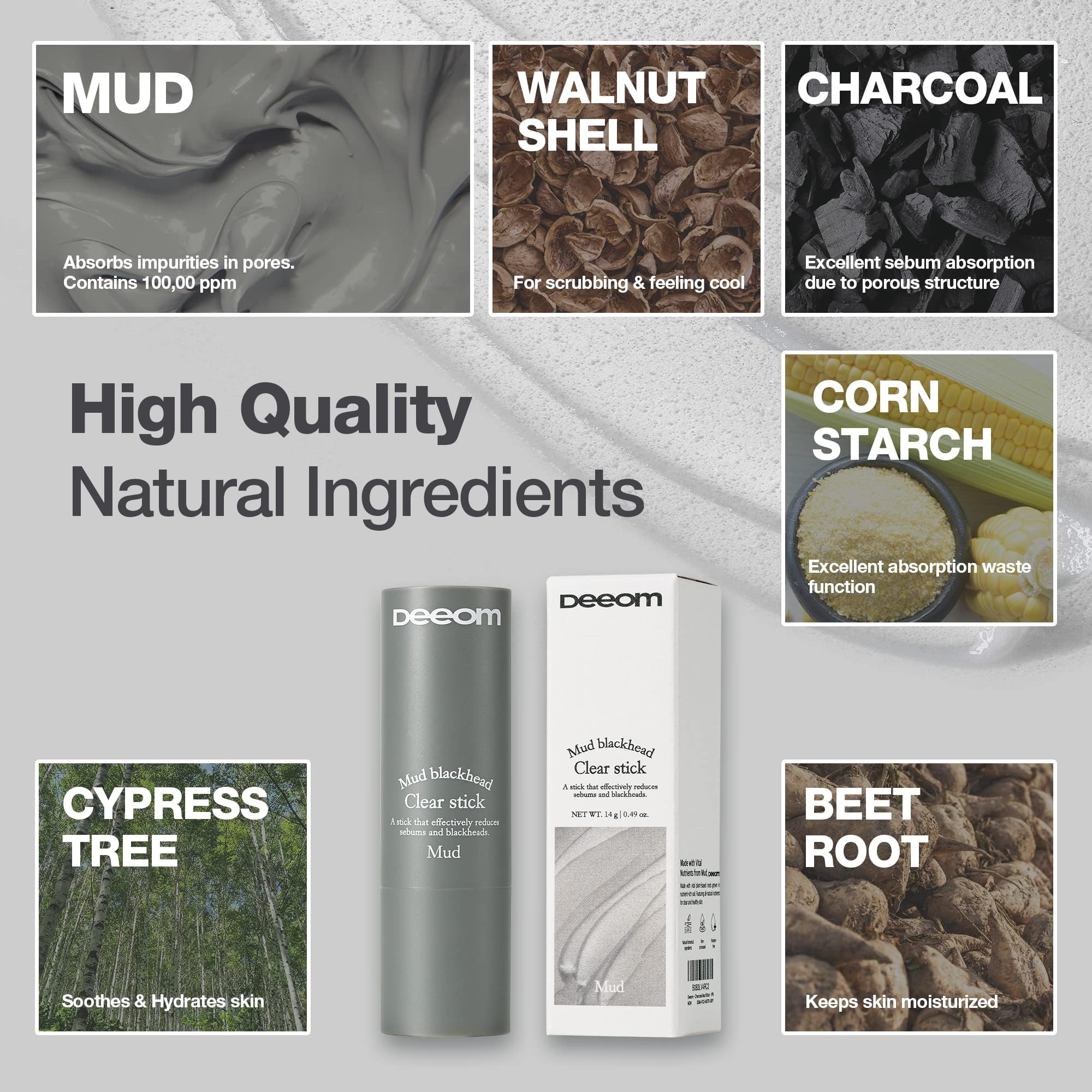 DEEOM Blackhead Remover Stick charcoal detail emphasizing cleansing potential