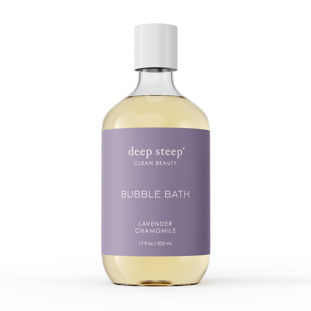 Deep Steep Bubble Bath Lavender Chamomile bottle for a soothing, spa-like soak.
