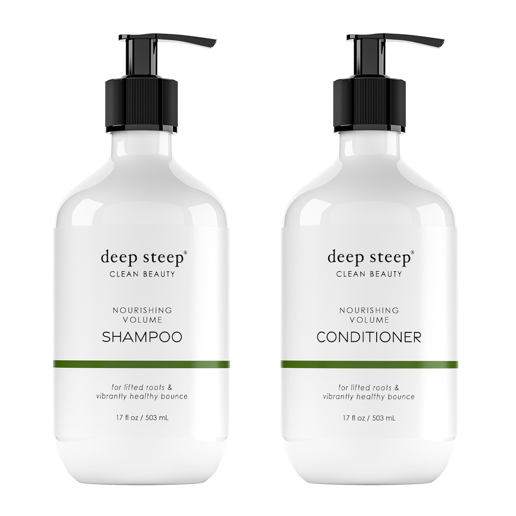 Deep Steep Nourishing Volume Shampoo bottle showing gentle cleansing for fuller hair