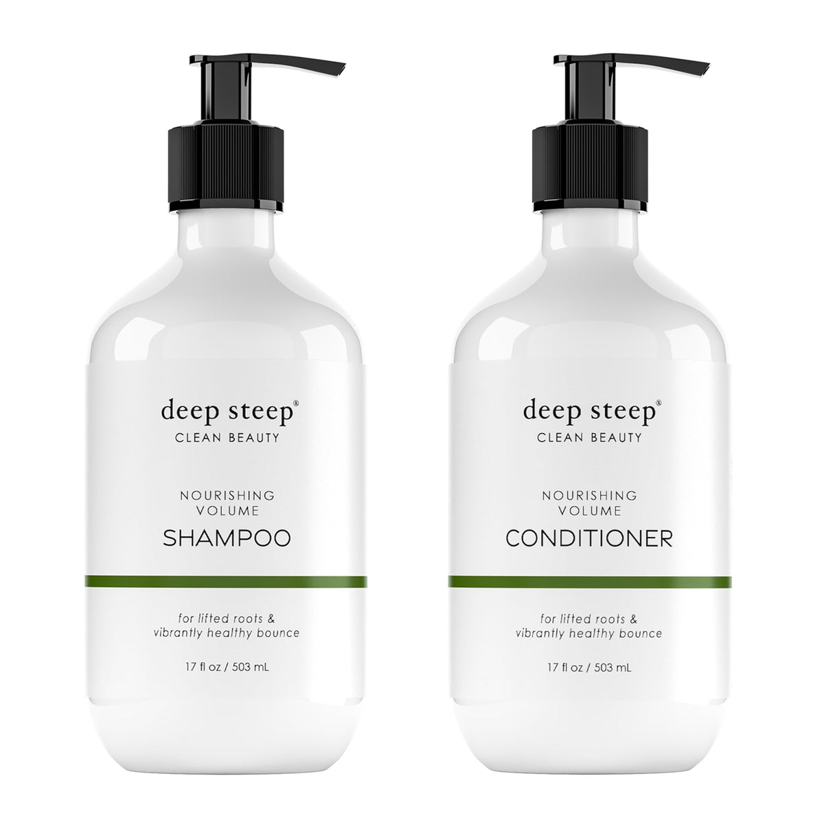 Deep Steep Nourishing Volume Shampoo bottle showing gentle cleansing for fuller hair