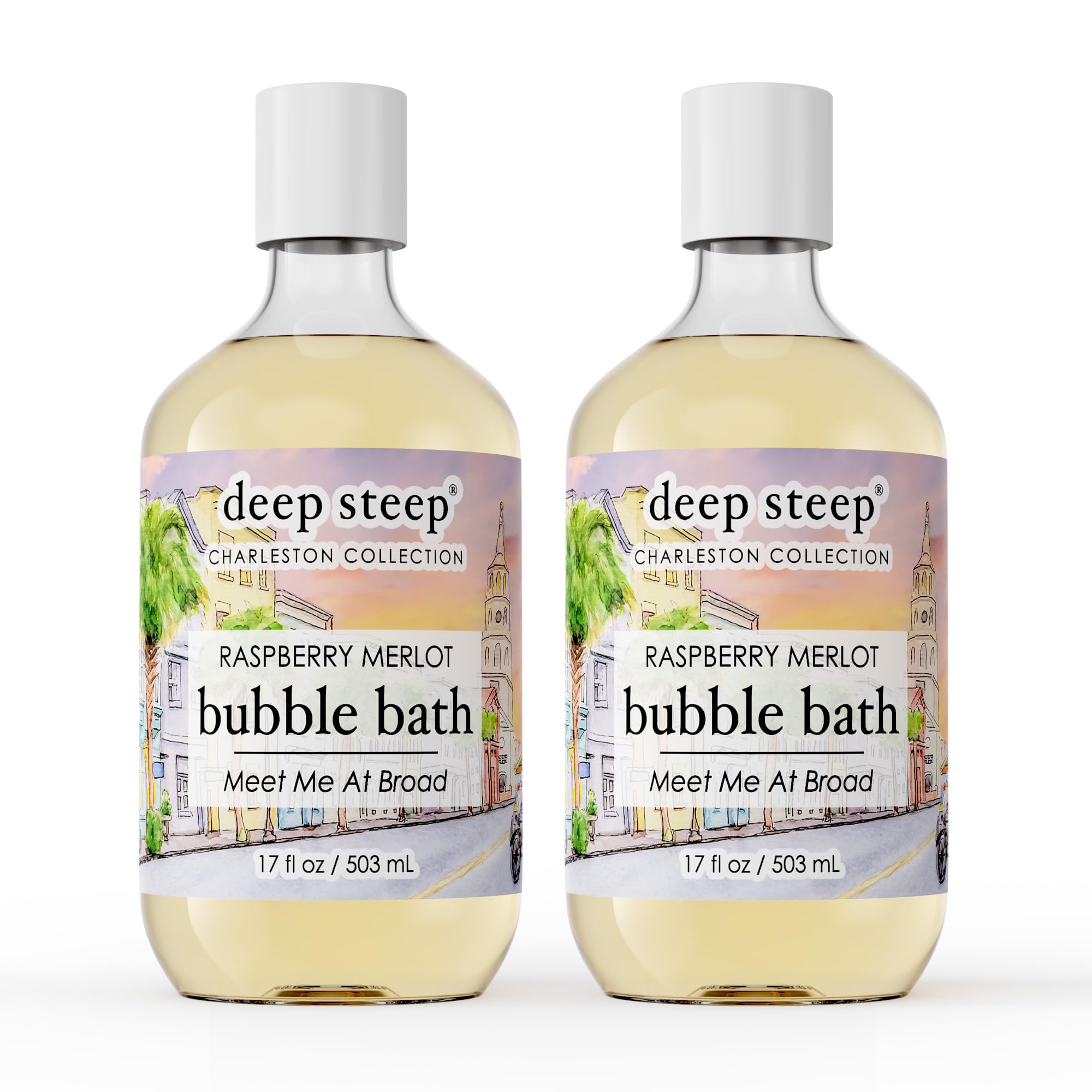 Deep Steep Raspberry Merlot bubble bath bottle promotes moisturizing, soothing skin with shea and argan oils.