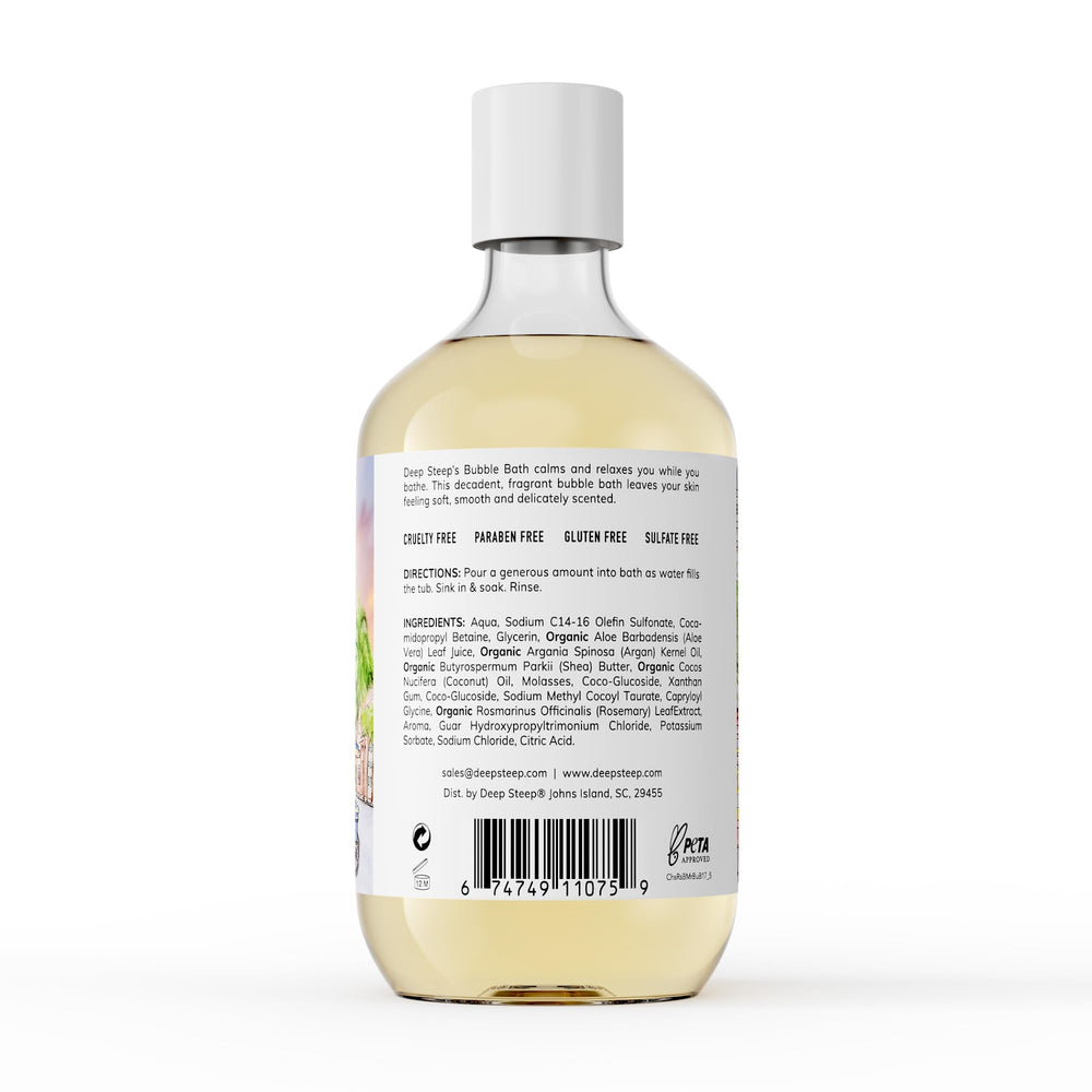 Deep Steep Raspberry Merlot bubble bath pour demonstrates relaxing aromatherapy in warm water.