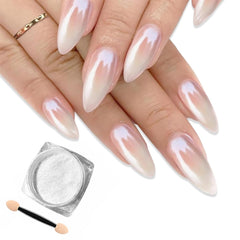 Deepmind White Pearl Chrome Nail Powder bottle closeup showing reflective shimmer