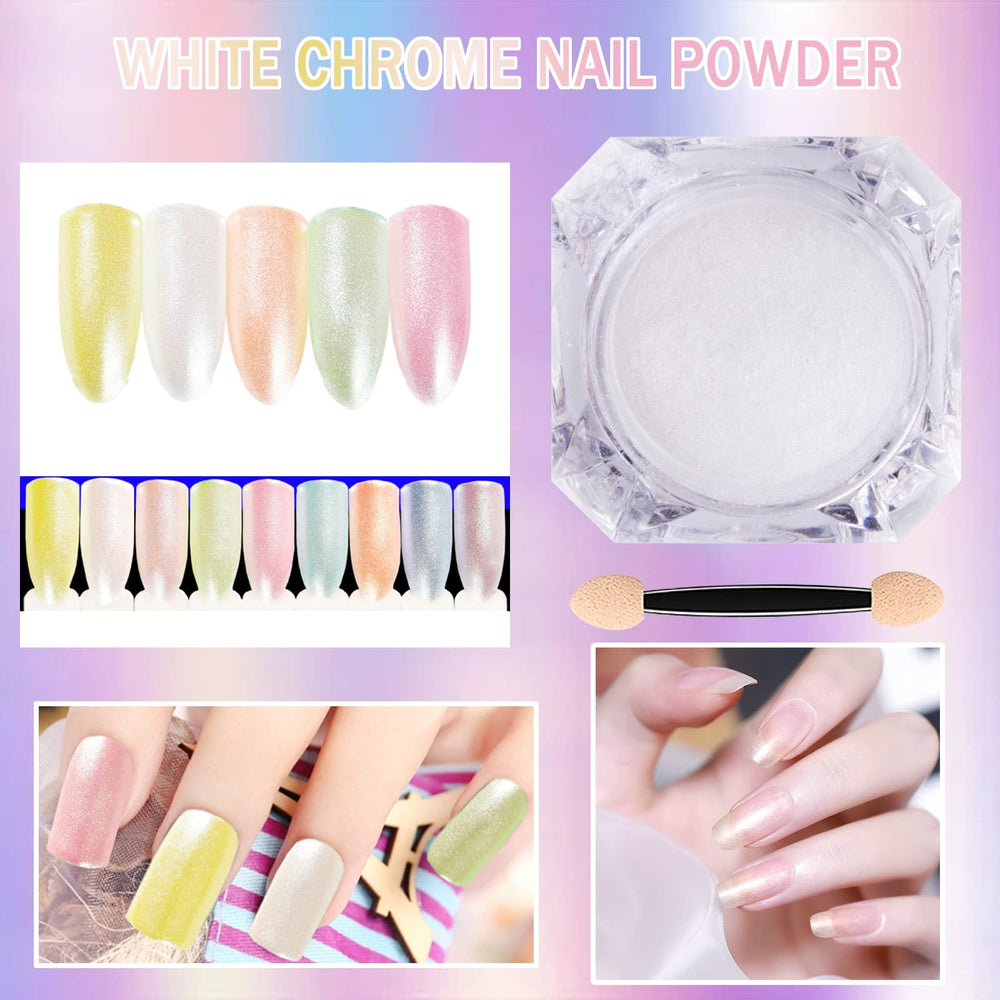 Deepmind White Pearl Chrome Nail Powder swatch with pearlescent color