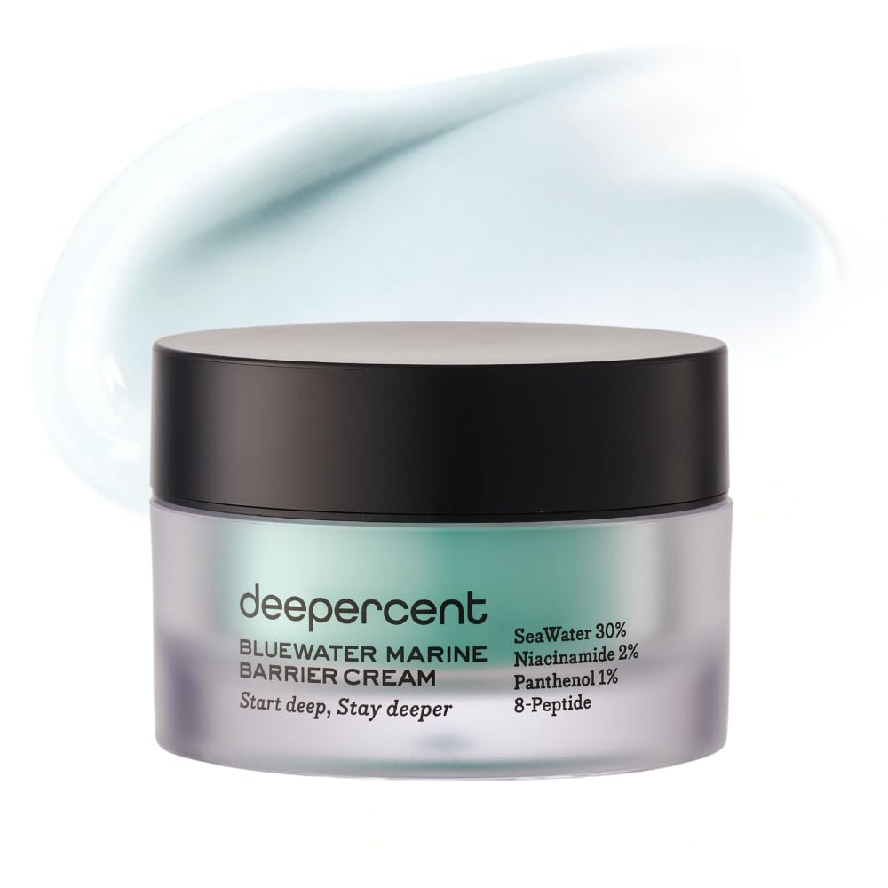 DEEPERCENT Bluewater Barrier Night Cream bottle demonstrates deep hydration and barrier support.