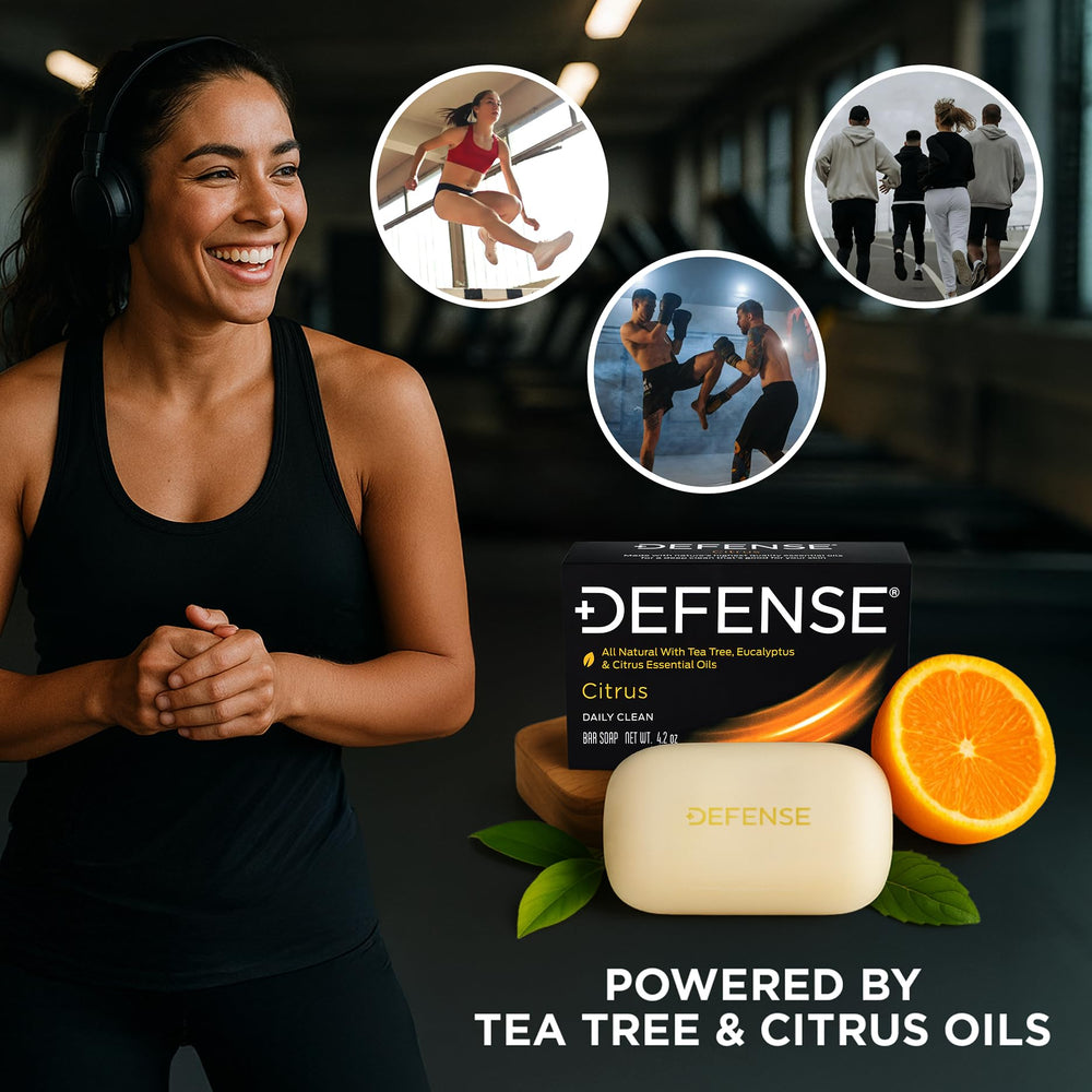 Defense Soap Citrus Bar essential-oils promote skin hygiene after workouts.