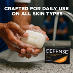 Defense Soap Citrus Bar tea tree and eucalyptus cleanse for skin hygiene.