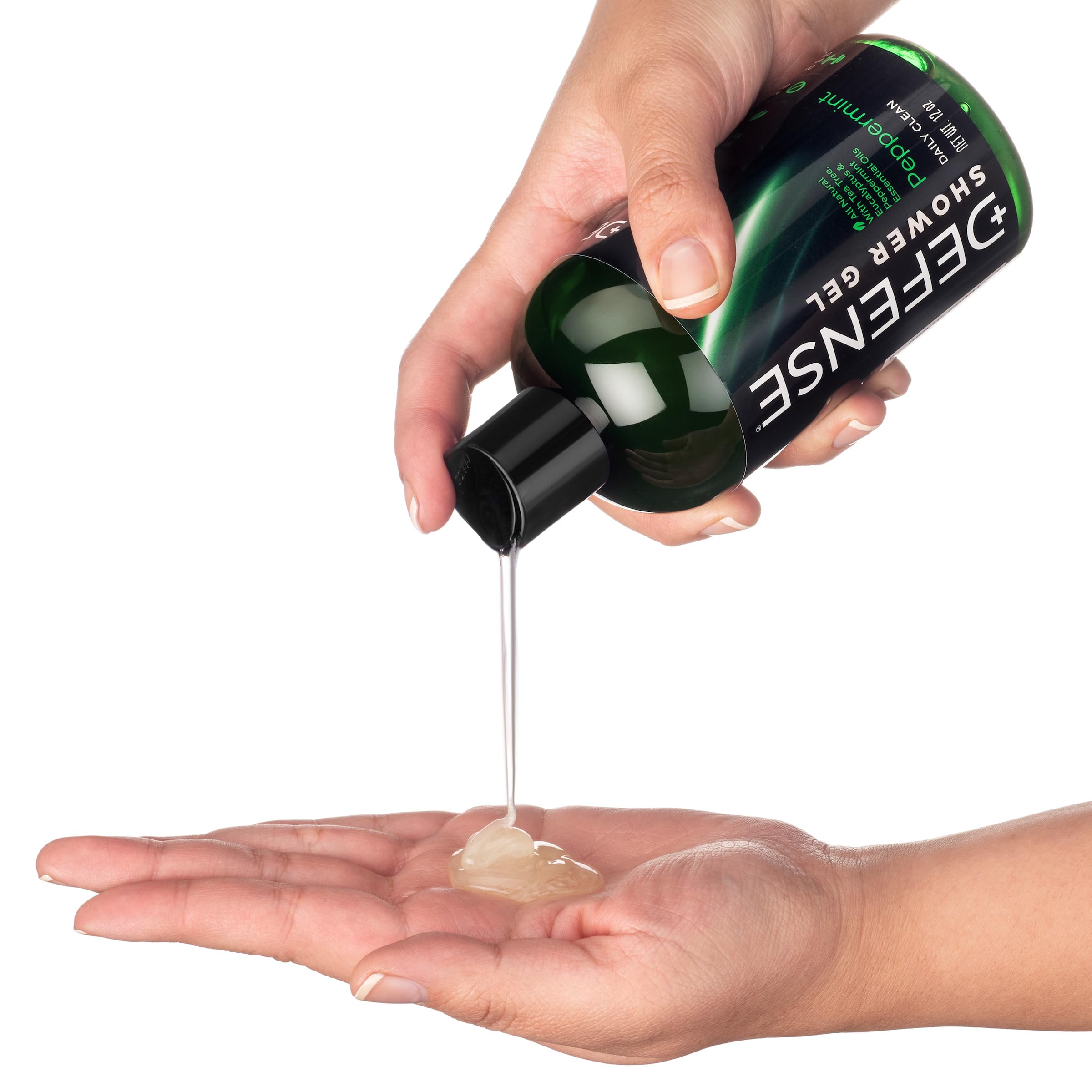 Defense Soap Peppermint Tea Tree Body Wash closeup emphasizing odor control