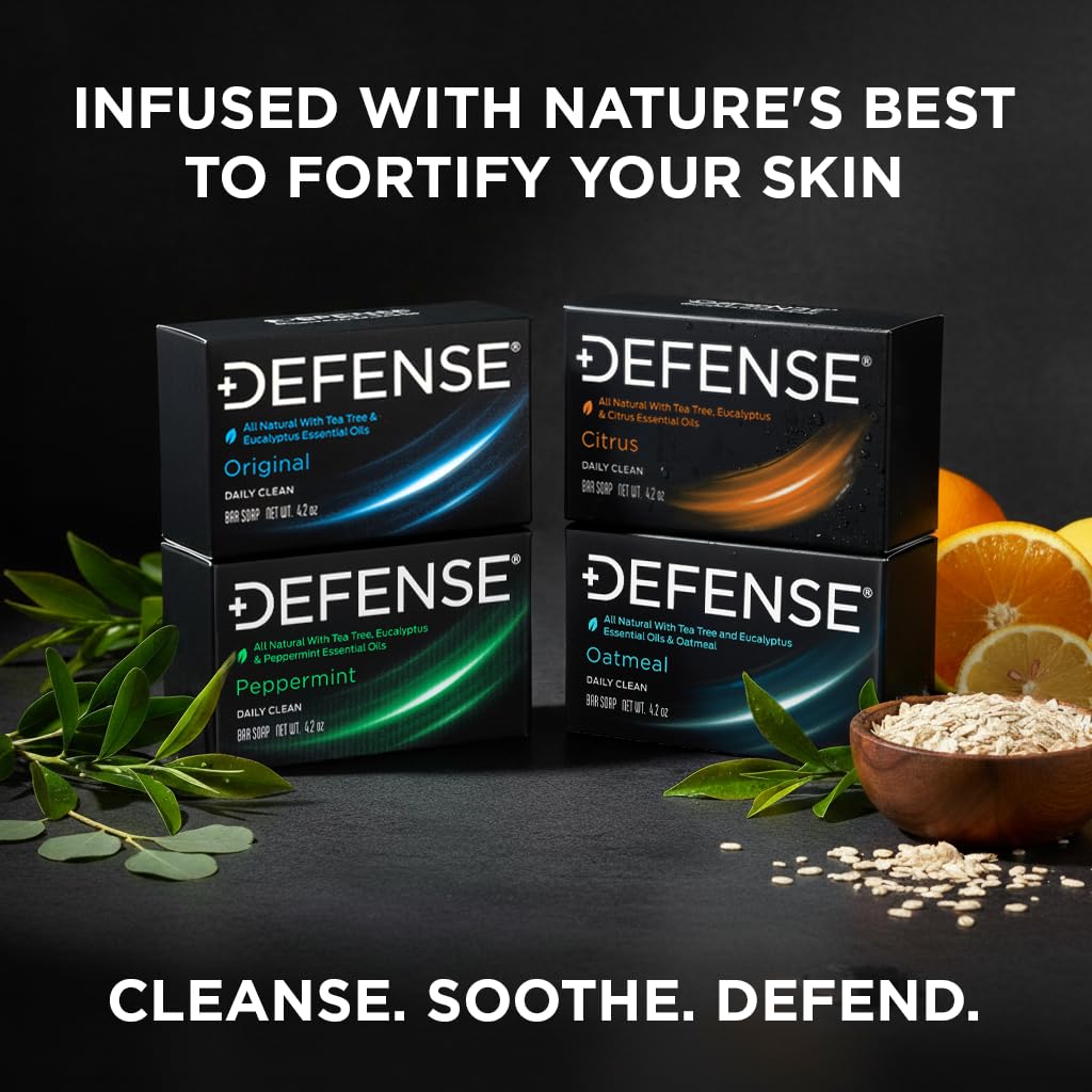 Defense Tea Tree Bar Oatmeal close-up with natural exfoliation for smoother skin.