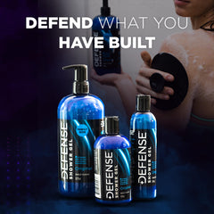Foamy lather texture of Defense Soap Tea Tree Body Wash during shower.