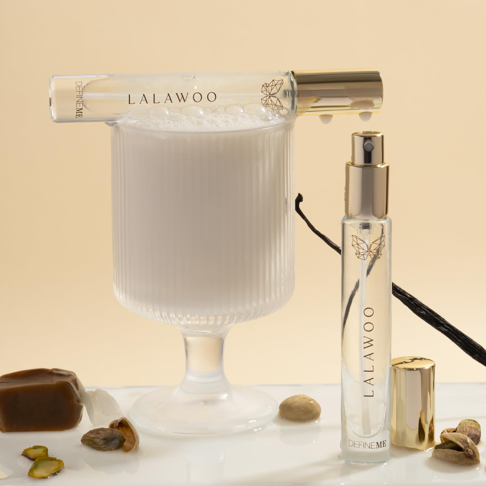 DefineMe Lalawoo almond milk and caramel notes on skin.
