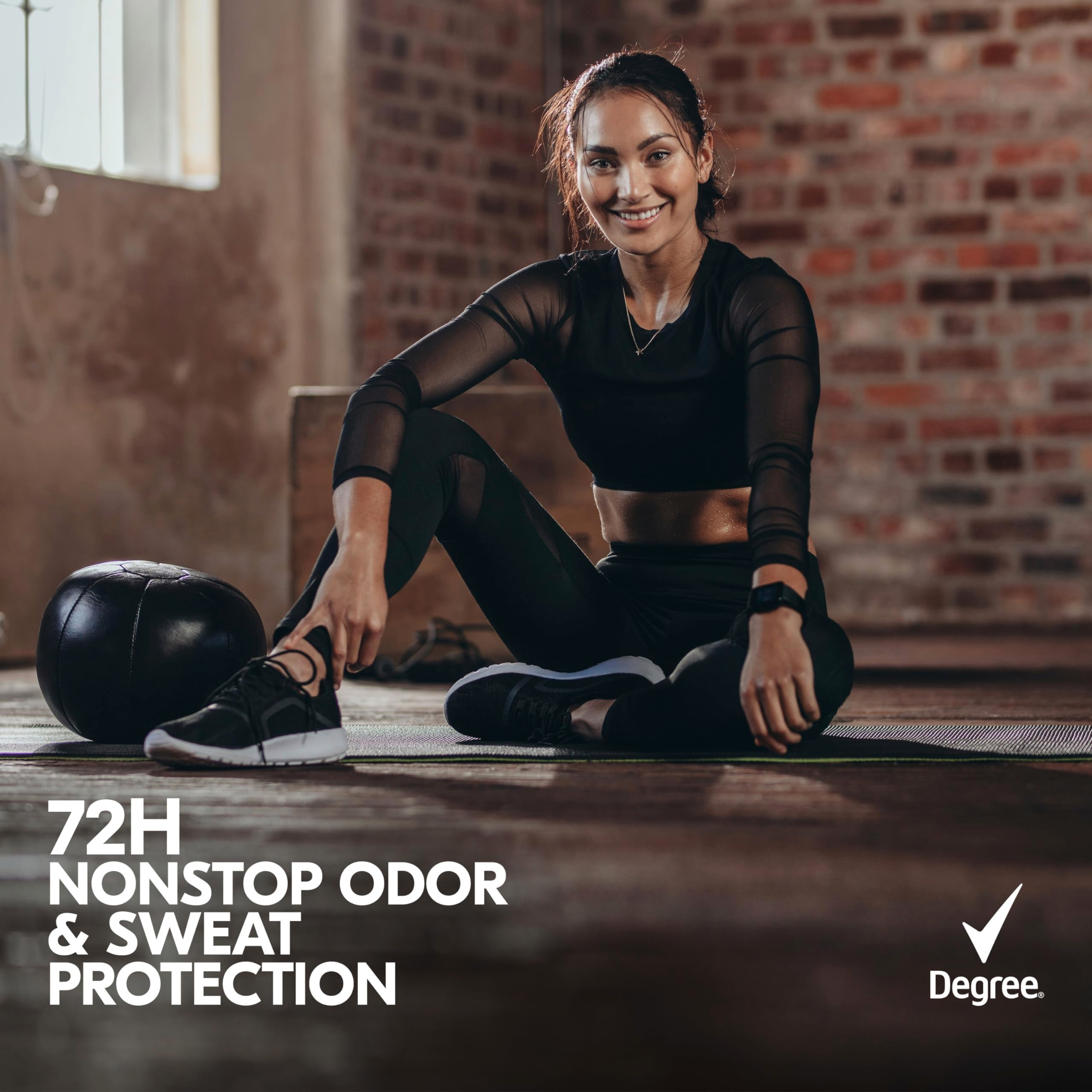 Degree 72-hour protection label indicating long-lasting defense