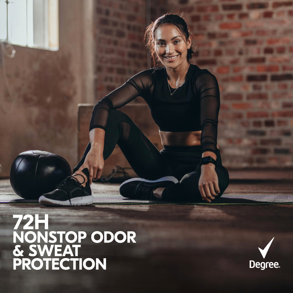 Degree 72-hour protection label indicating long-lasting defense