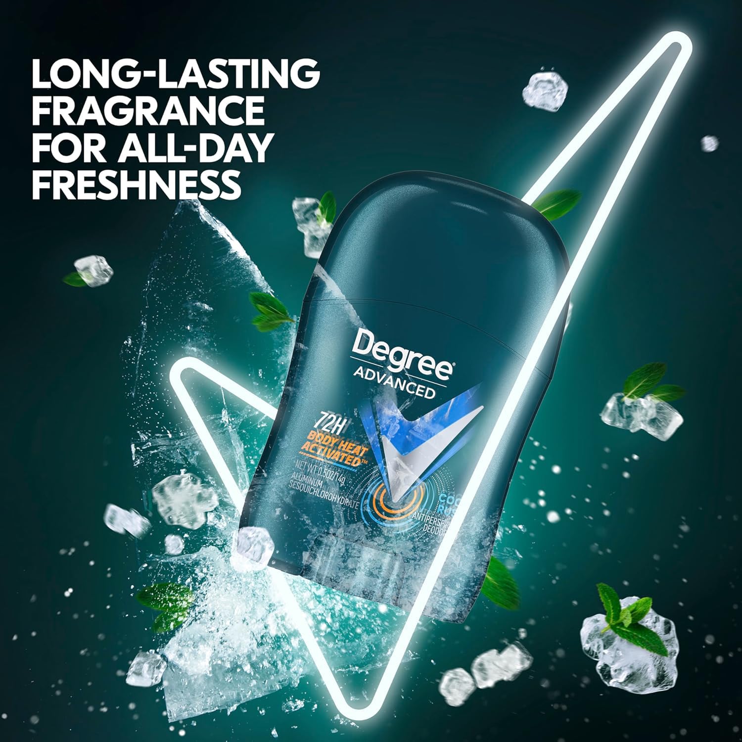 Degree 72-hour protection badge on stick highlighting long-lasting defense.