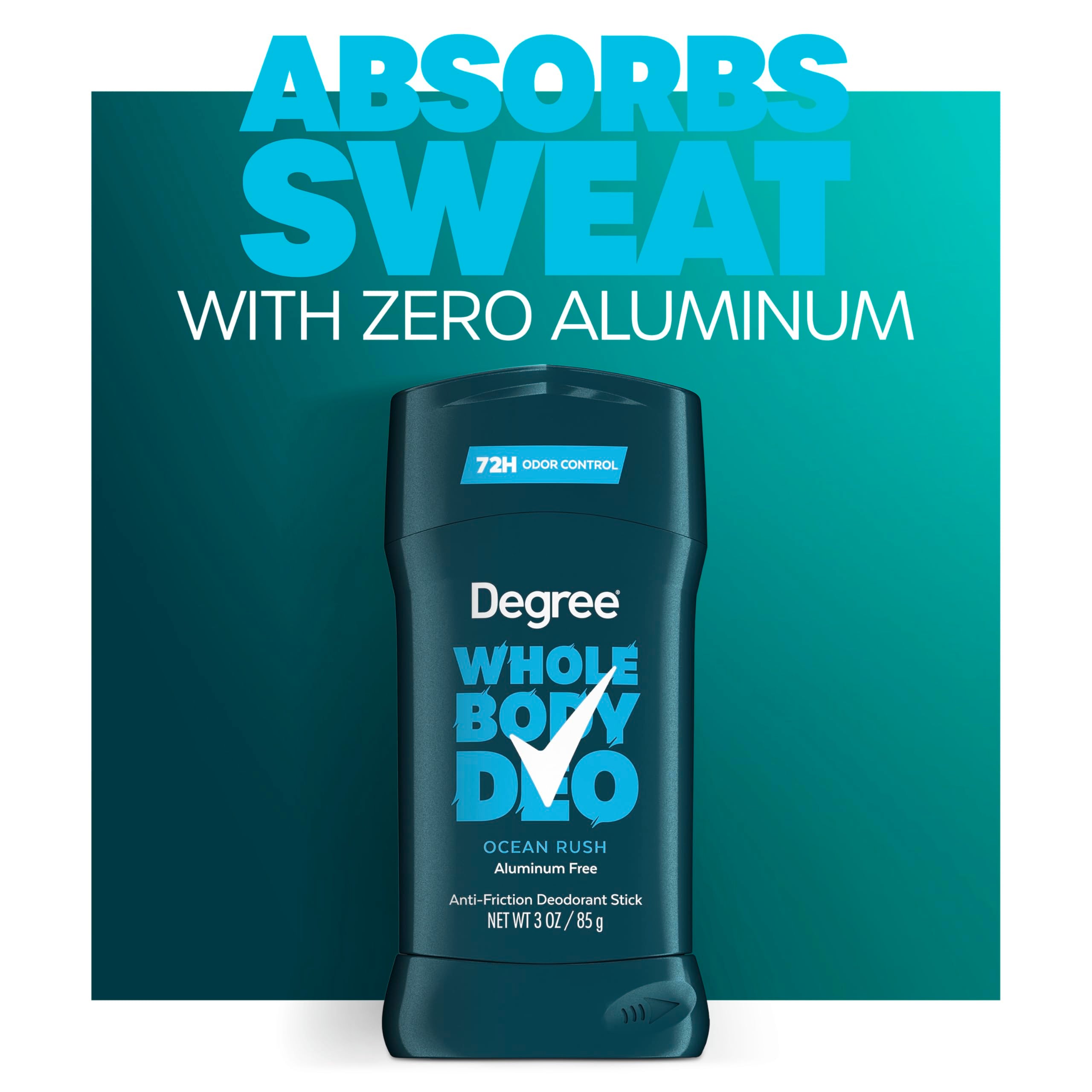 Degree aluminum-free logo emphasizes a lighter, metal-free formula.