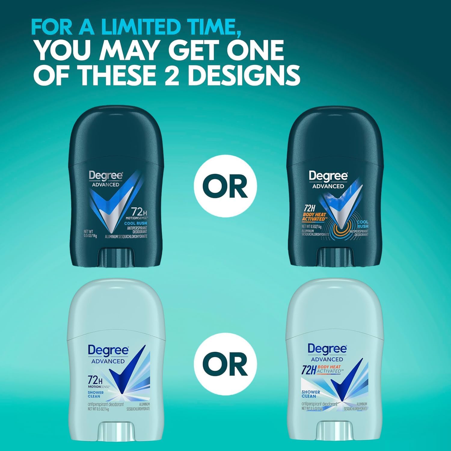 Degree brand packaging highlighting travel-size convenience.