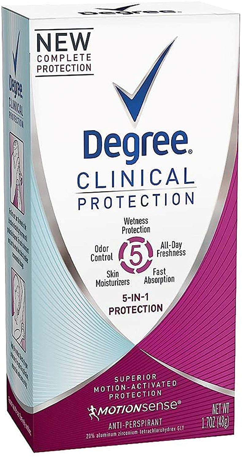 Degree Clinical Protection 5-in-1 bottle delivers all-day sweat and odor protection