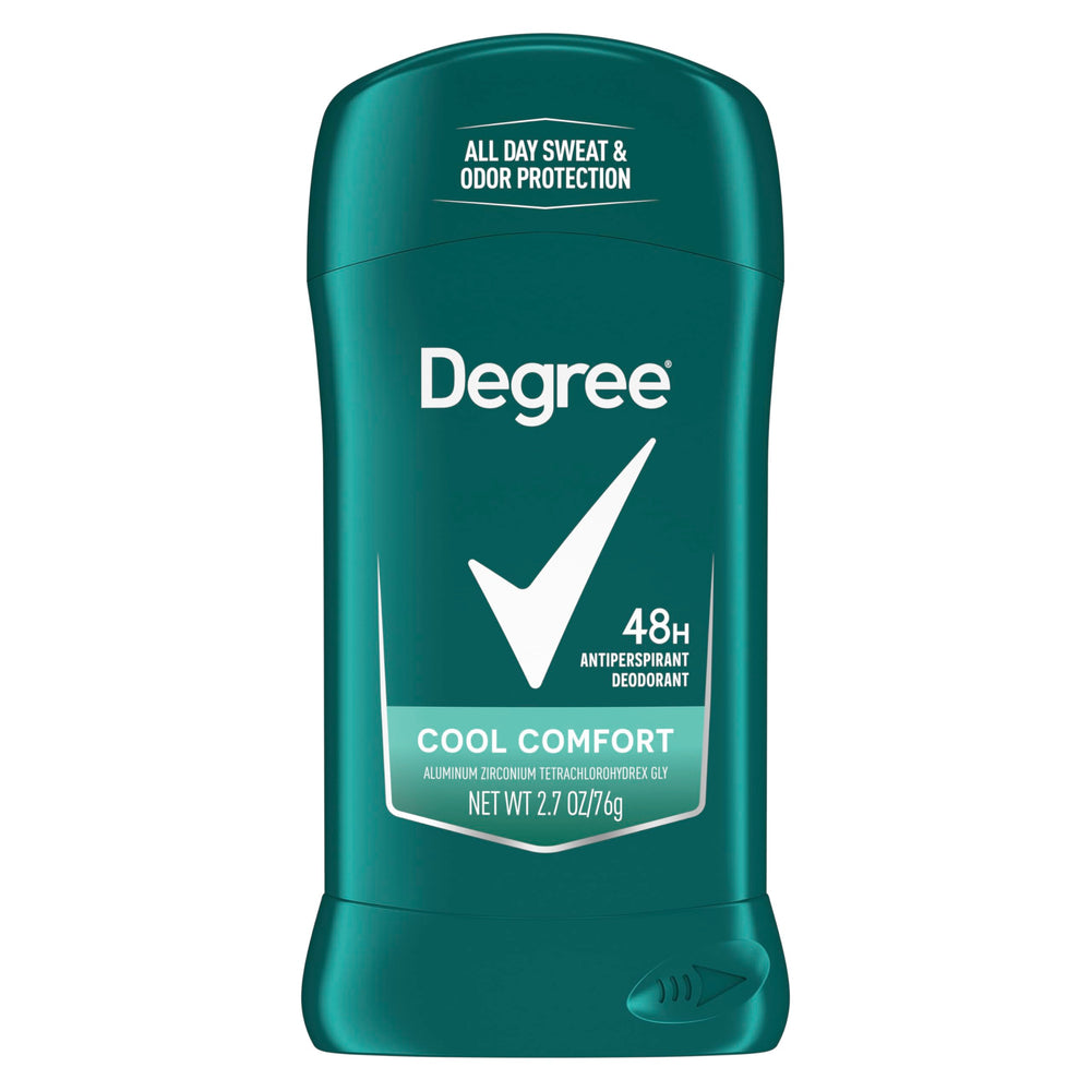 Degree Men Cool Comfort packaging showcases compact design and 48-hour protection.