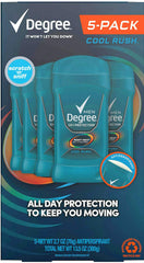 Degree Men Cool Rush antiperspirant stick glide, refreshing all day for confident performance.