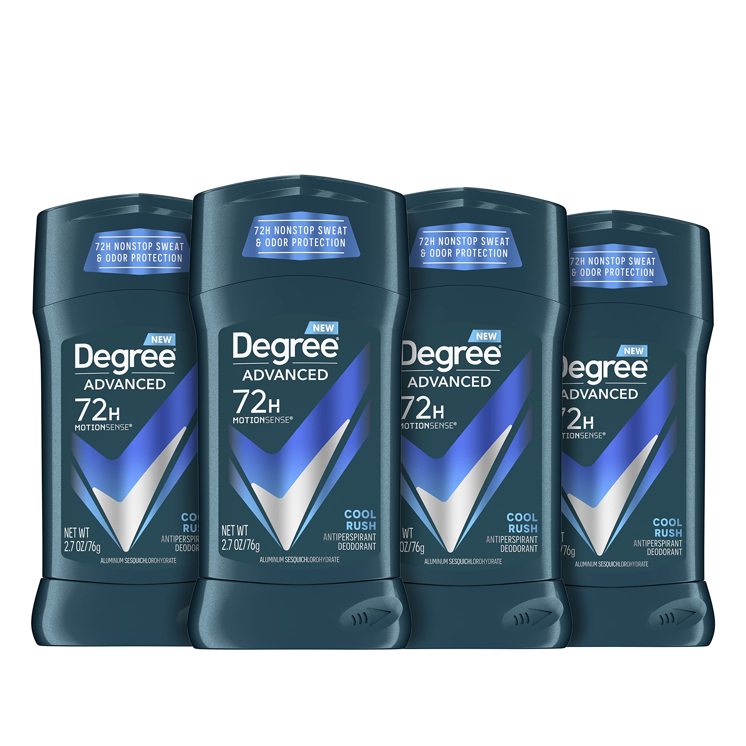 Degree Men Cool Rush stick-application shows smooth glide for all-day freshness.