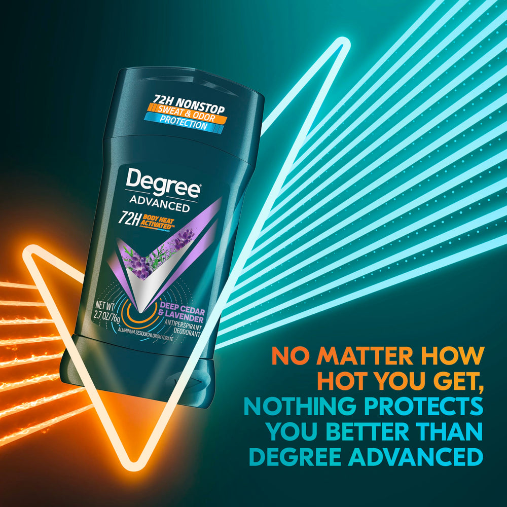 Degree Deep Cedar and Lavender four-pack packaging with recyclable emphasis