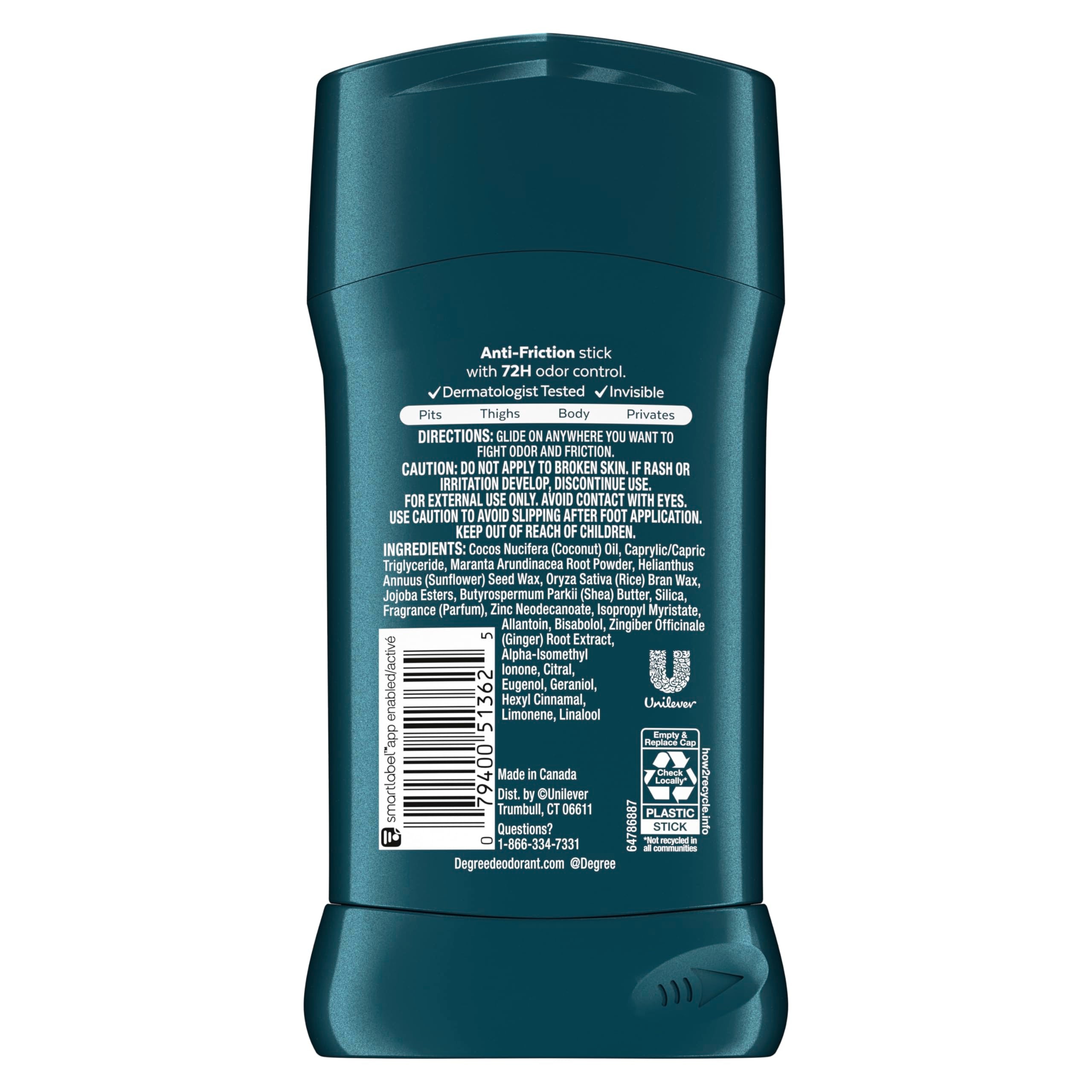 Degree Ocean Rush deodorant stick close-up highlights smooth, clear glide on skin.