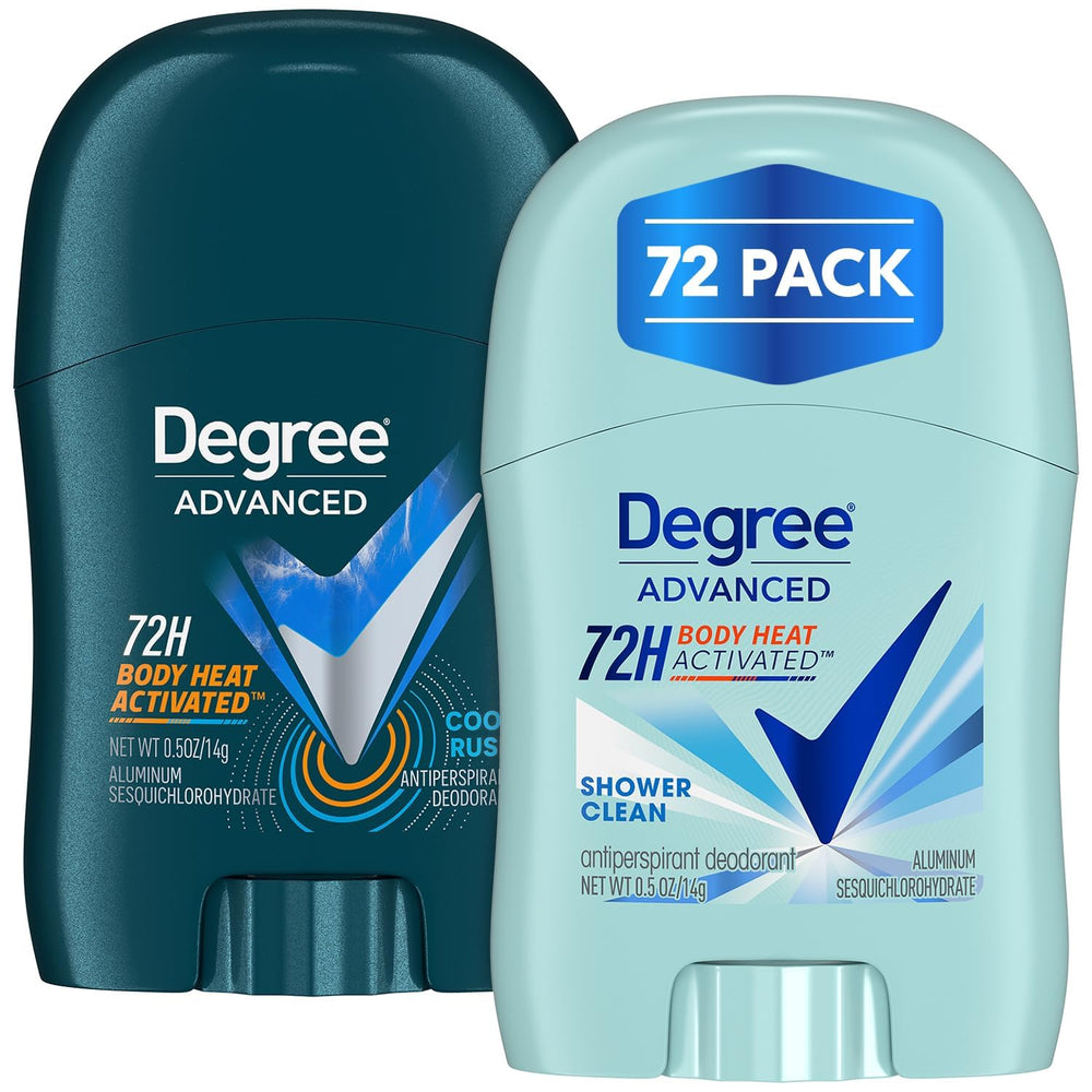 Degree Travel 72-pack Cool Rush compact arctic scent for on-the-go freshness.