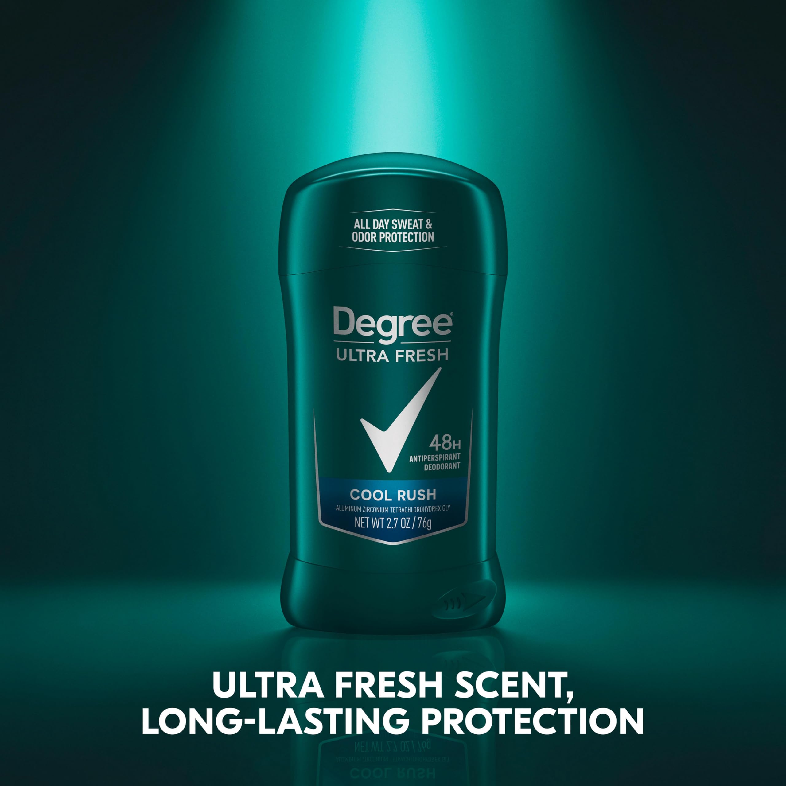 Degree Ultra Fresh Cool Rush label details highlight recyclable packaging support.