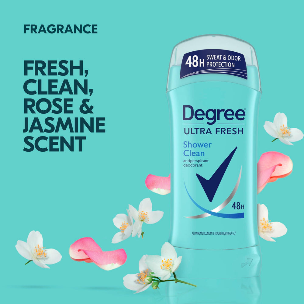 Degree Ultra Fresh Shower Clean application close-up shows smooth glide