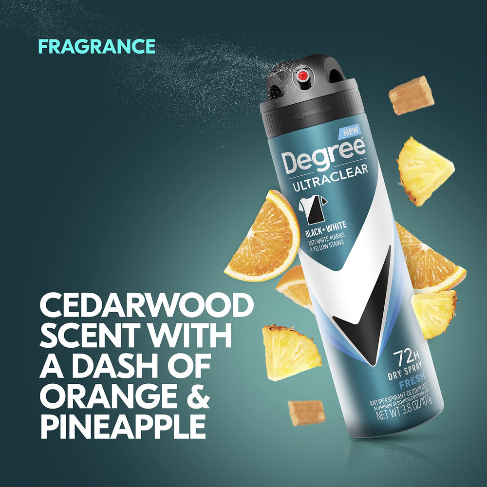 Degree Ultraclear dry spray can with matte finish for discreet gym bag storage.