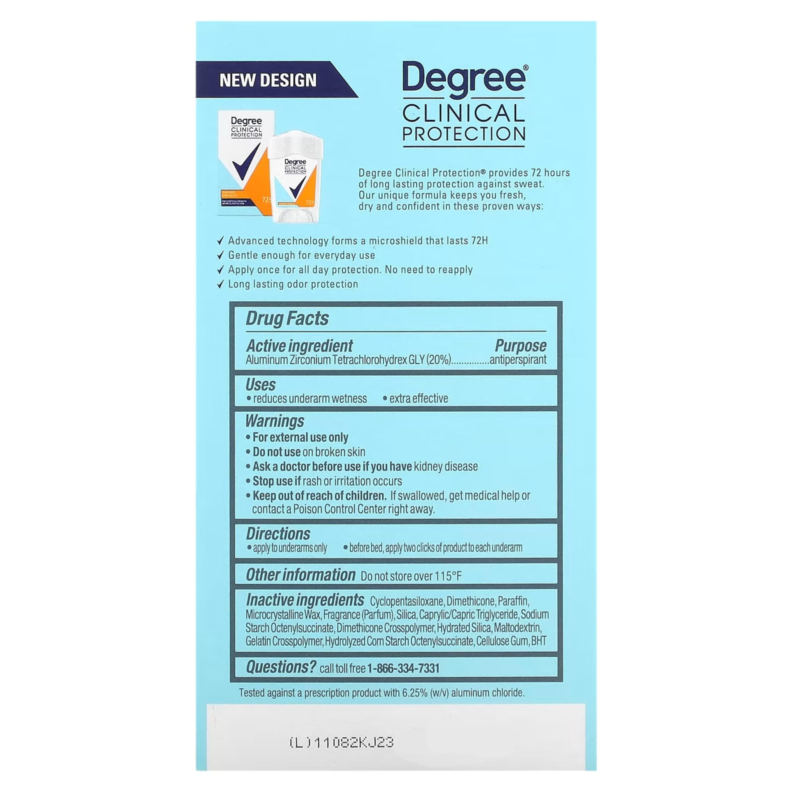 Degree Wmns Clincl Pro Summer Strength 1-7oz net weight for on-the-go use.