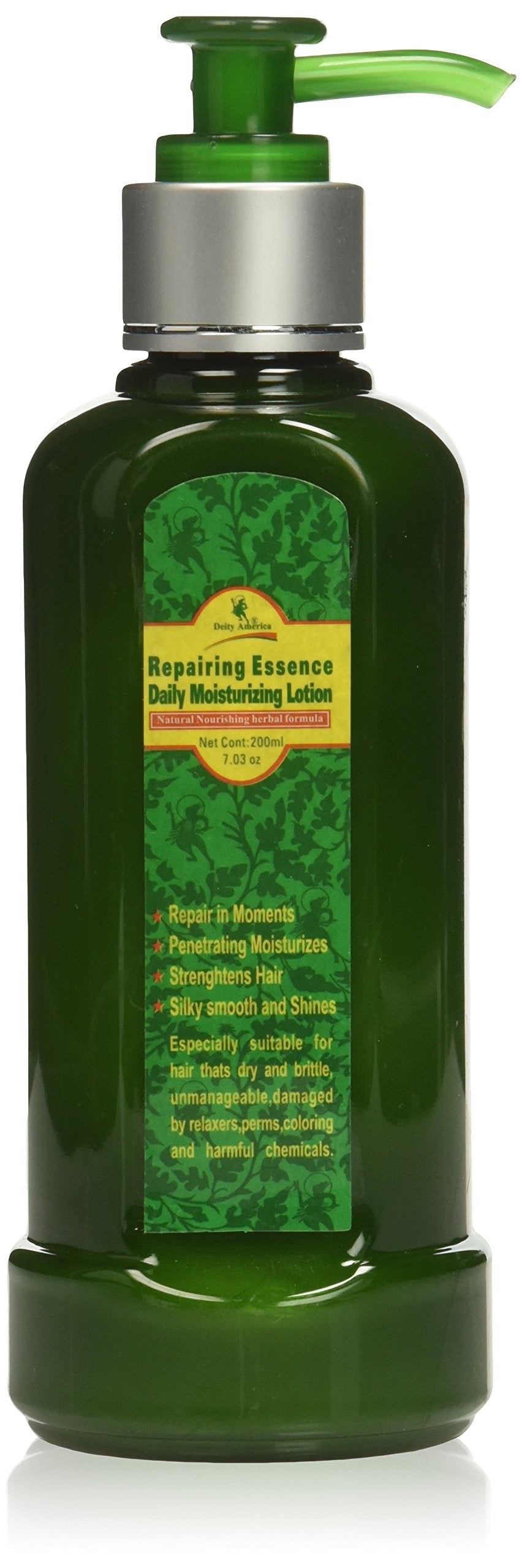Deity America Repairing Essence daily moisturizing lotion bottle for smooth, strengthened hair.
