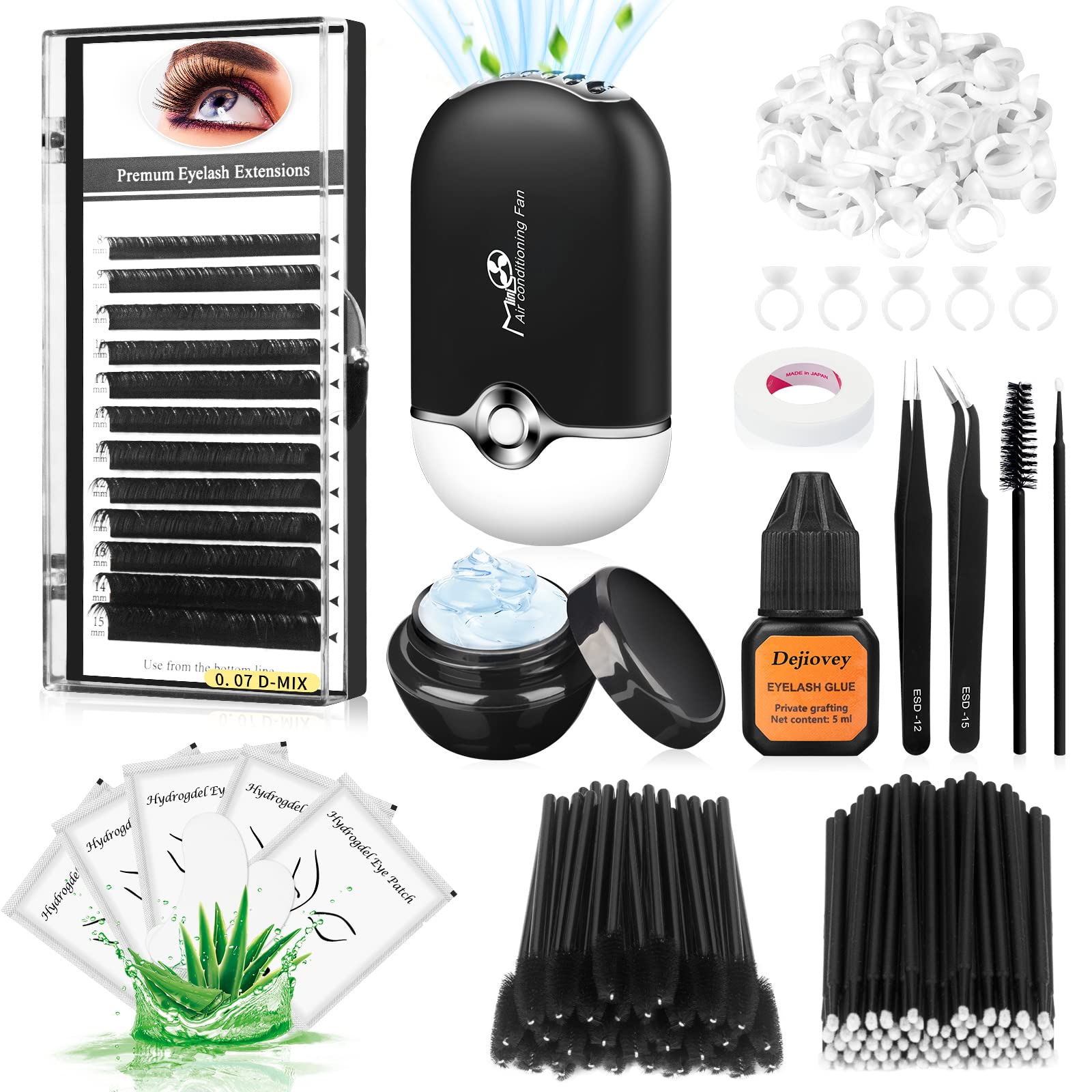 Dejiovey eyelash extension kit with USB lash fan for safe, quick drying.