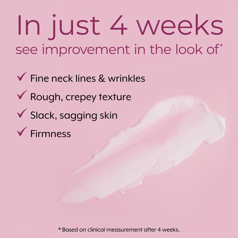 Close-up of Dekliderm neck-cream application showing gentle spreading.