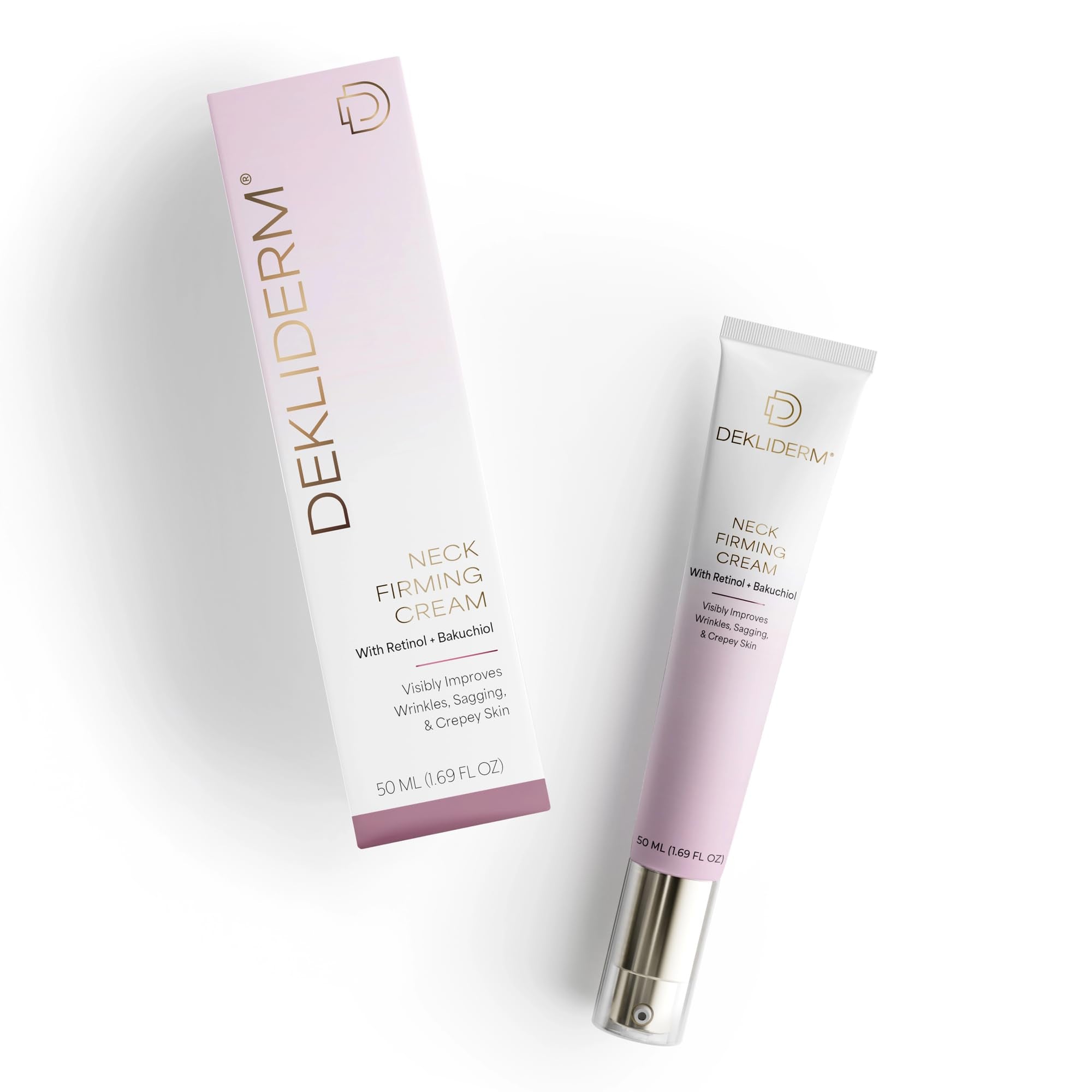 Dekliderm Neck Firming Cream bottle suggesting firmer, smoother neck.