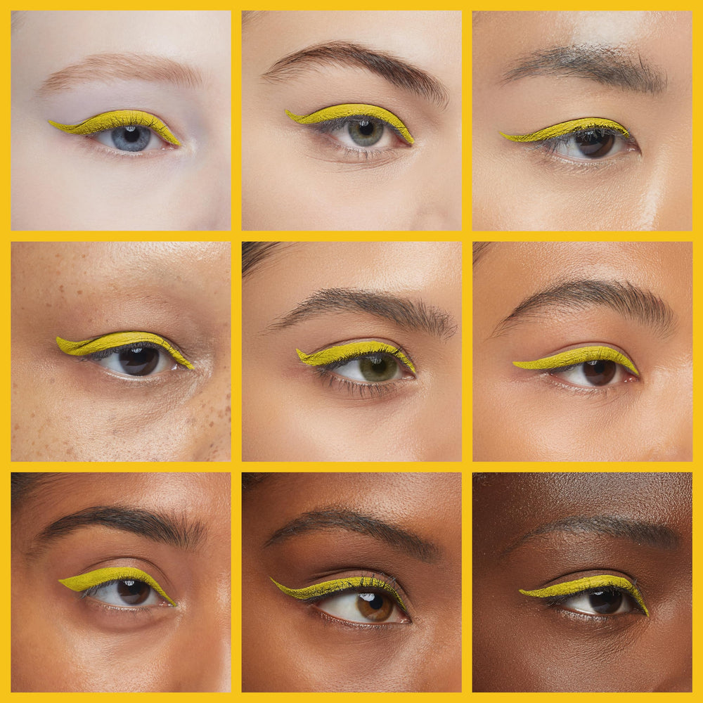 DekRion liquid eyeliner yellow swatch displays vibrant waterproof color