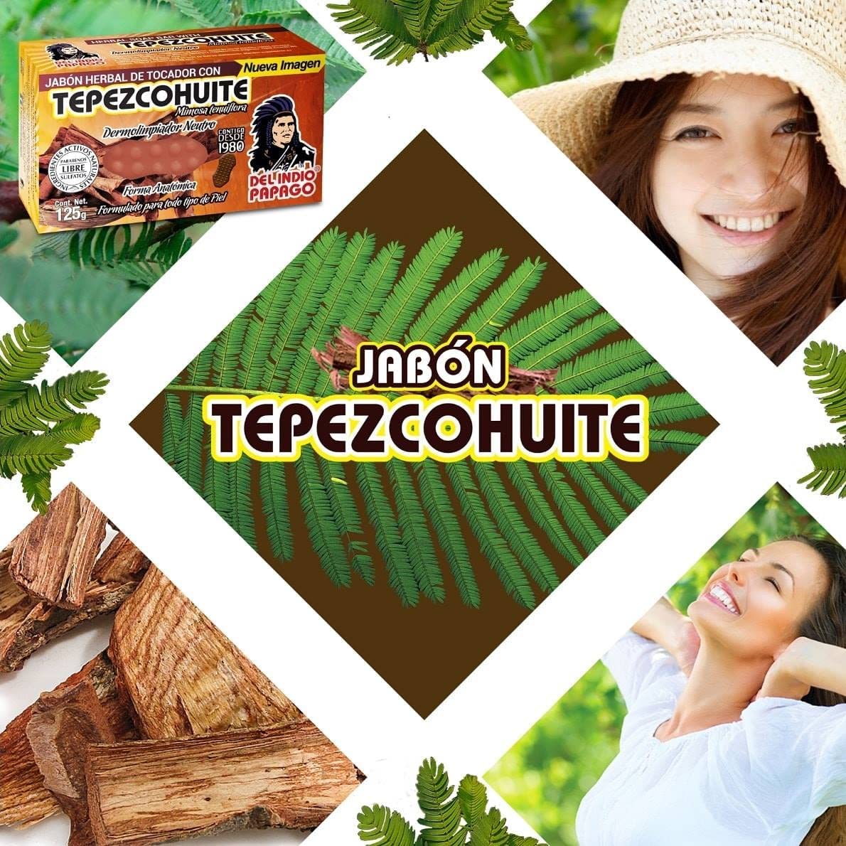 Del Indio Papago Neutral Soap Tepezcohuite overview with natural ingredients.