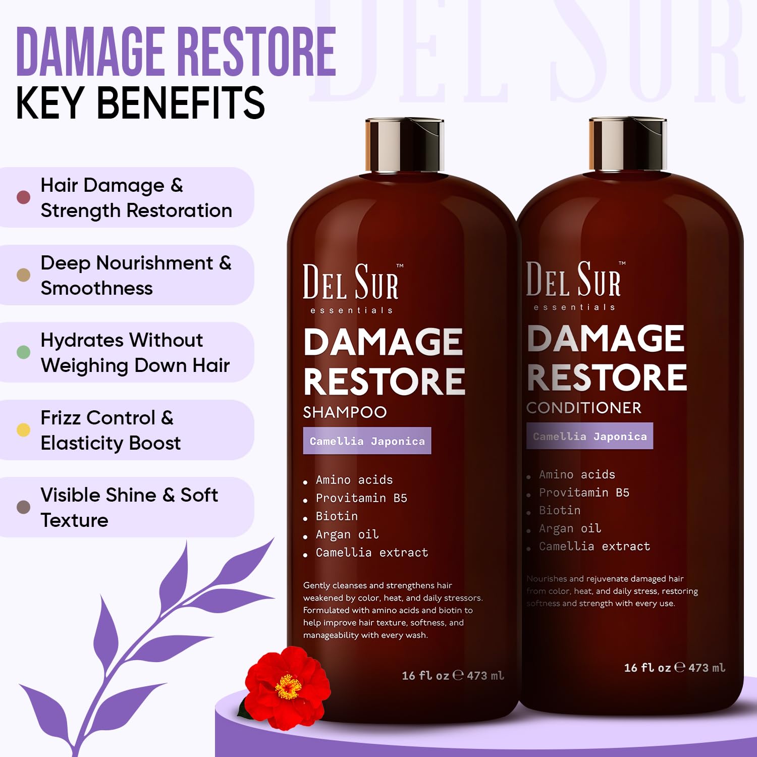 DEL SUR Hair Repair Conditioner bottle highlighting Argan Oil for detangling and softer hair