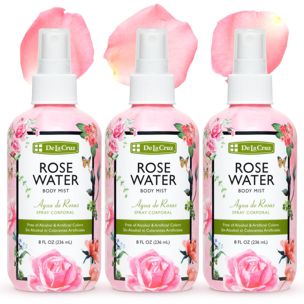 De La Cruz Pure Rose Water bundle pack with 3 bottles for versatile hydration.